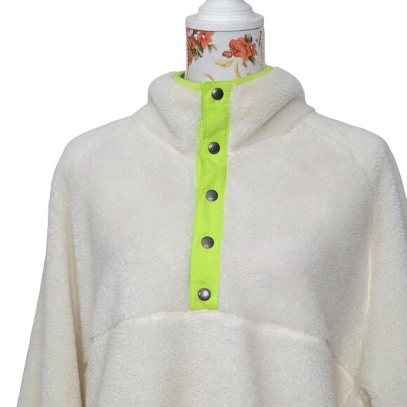 American Eagle Women's Sherpa Pullover Jacket Size XXL Ivory / Neon Piping EUC - Picture 4 of 7